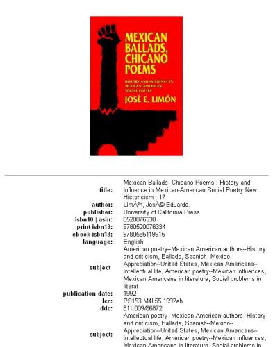 Mexican ballads, Chicano poems: history and influence in Mexican-American social poetry  