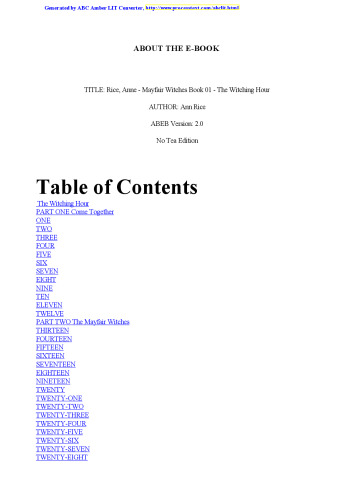 The Witching Hour (Lives of the Mayfair Witches)