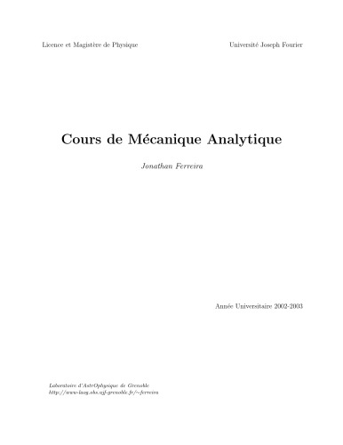 Cours de mécanique analytique