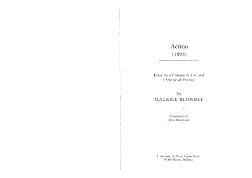 Action (1893): Essay on a Critique of Life and a Science of Practice  