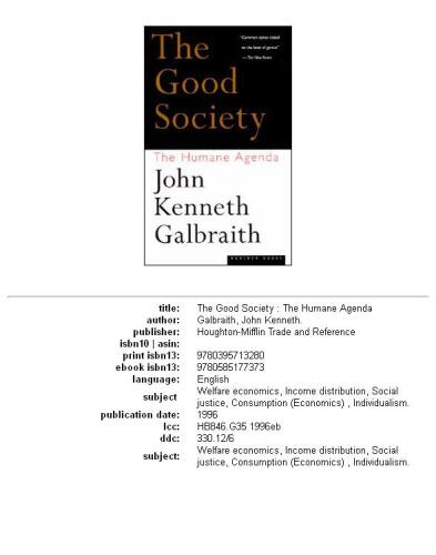 The Good Society: The Humane Agenda