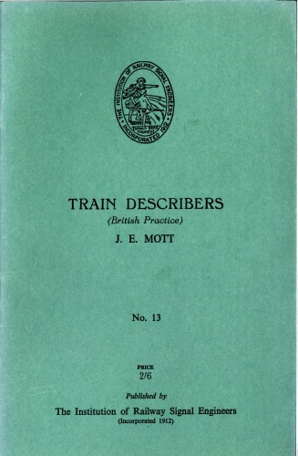 IRSE Green Book No.13 Train Describers (British Practice) 1952