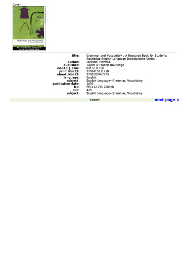 Grammar and Vocabulary: A Resource Book for Students (Routledge English Language Introductions)