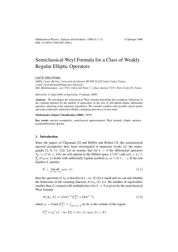 Mathematical Physics, Analysis and Geometry - Volume 9