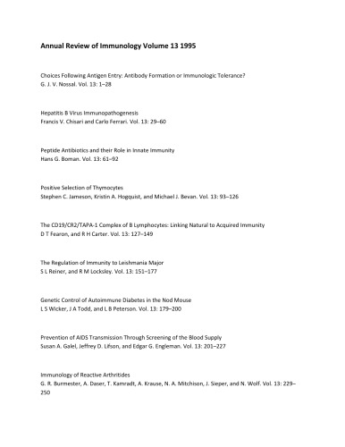 Annual Review of Immunology Volume 13 1995