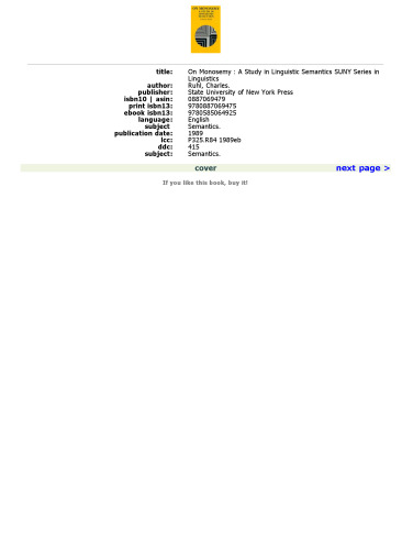 On Monosemy: A Study in Linguistic Semantics