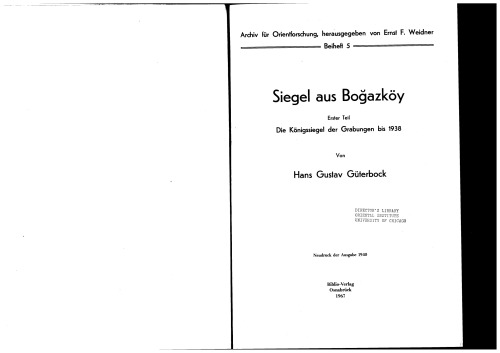 Siegel aus Bogazköy. 1. Teil, Die Königssiegel der Grabungen bis 1938