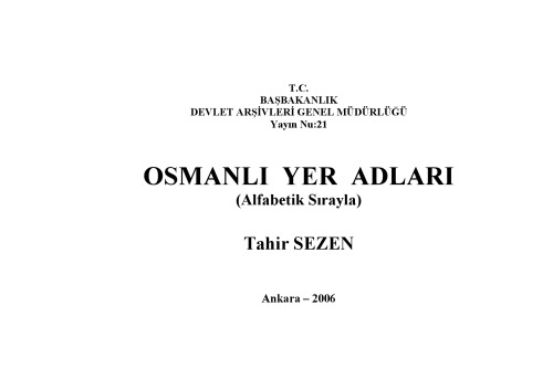 Osmanli Yer Adlari (Ottoman Geographical Names)