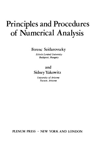 Principles and Procedures of Numerical Analysis (Mathematical concepts and methods in science and engineering ; v. 14)