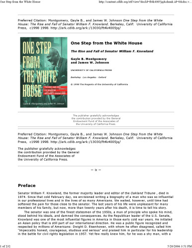 One Step from the White House: The Rise and Fall of Senator William F. Knowland