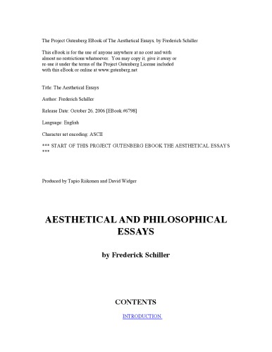 Aesthetical Essays of Frederich Schiller  