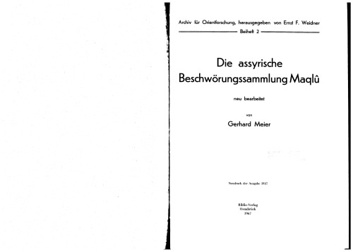 Die assyrische Beschwörungssamlung Maqlû