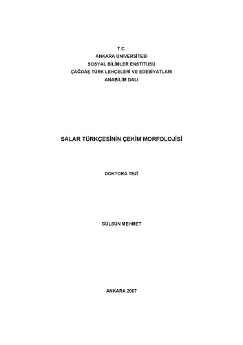 SALAR TÜRKÇESİNİN ÇEKİM MORFOLOJİSİ