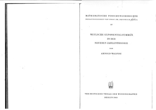 Weylsche Exponentialsummen in der neueren Zahlentheorie