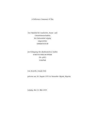 A reference grammar of Oko: A West Benue-Congo language of North-Central Nigeria  