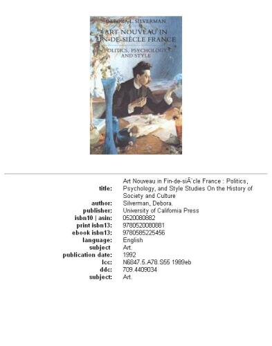 Art nouveau in fin-de-siècle France: politics, psychology, and style