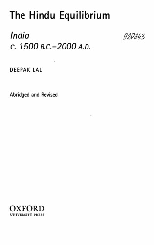 The Hindu Equilibrium: India, c.1500 B.C. - 2000 A.D.  