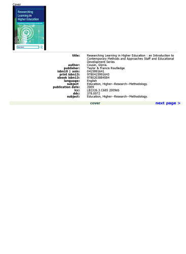 Researching Learning in Higher Education: An Introduction to Contemporary Methods and Approaches (SEDA Series)