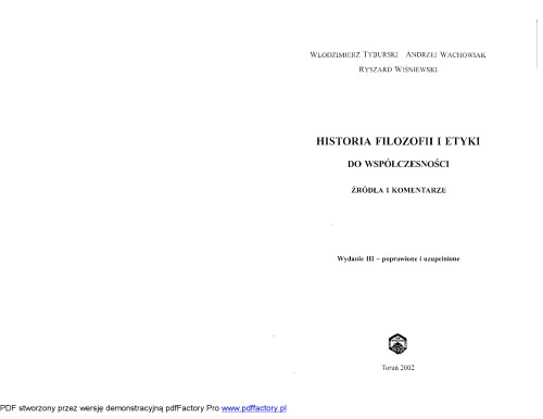 Historia filozofii i etyki do współczesności: źródła i komentarze