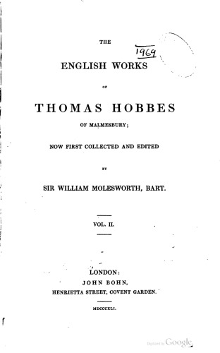 The English Works of Thomas Hobbes of Malmesbury, Vol. 2: Of Liberty. Of Dominion. Of Religion