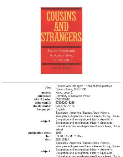 Cousins and Strangers: Spanish Immigrants in Buenos Aires, 1850-1930  