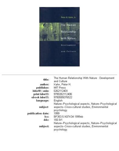 The human relationship with nature: development and culture