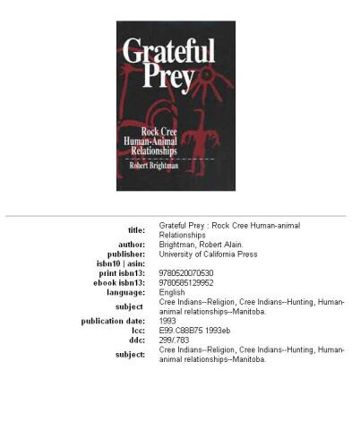 Grateful prey: Rock Cree human-animal relationships  