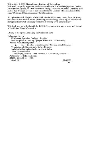 Postmetaphysical thinking: philosophical essays