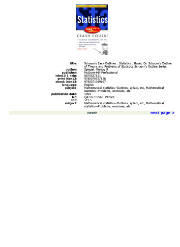 Schaum's Easy Outline: Statistics (Based On Schaum's Outline of Theory and Problems of Statistics)
