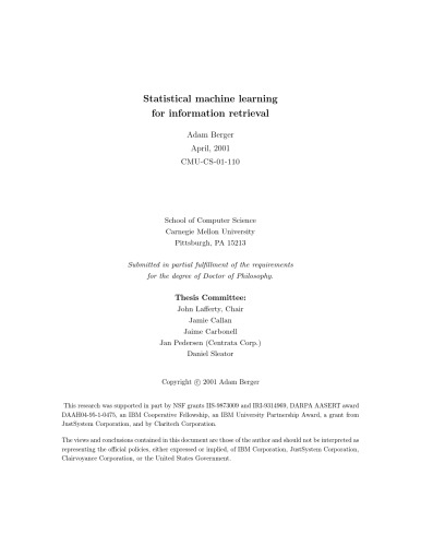 Statistical machine learning for information retrieval  