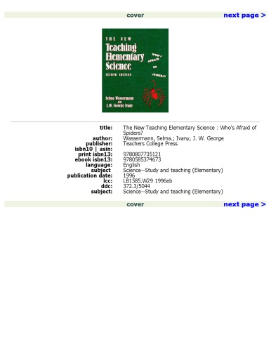 Teaching Elementary Science: Whos Afraid of Spiders  