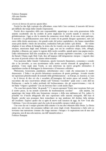 Alla mia sinistra. Lettera aperta a tutti quelli che vogliono sognare con me.  