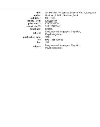 An Invitation to Cognitive Science, Vol. 1: Language (Volume 1)  