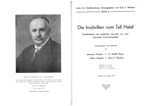 Die Inschriften vom Tell Halaf: Keilschrifttexte und aramäische Urkunden aus einer assyrischen Provinzhauptstadt