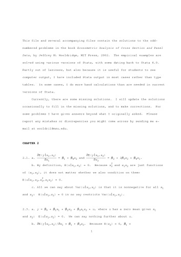 Solutions Manual and Supplementary Materials for Econometric Analysis of Cross Section and Panel Data  