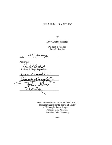 The Akedah in Matthew (Dissertation Duke University)  