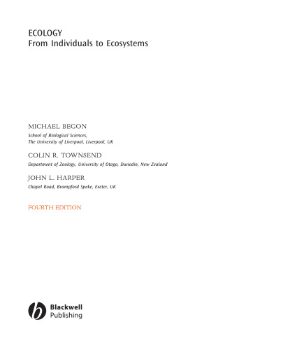 Ecology: From Individuals to Ecosystems