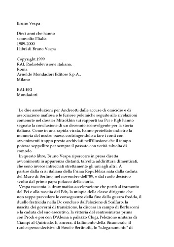 Dieci anni che hanno sconvolto l'Italia. 1989-2000