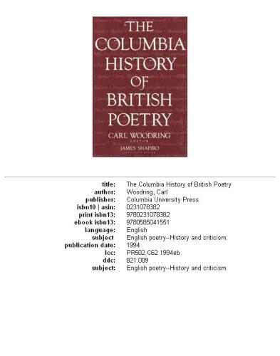 The Columbia history of British poetry  