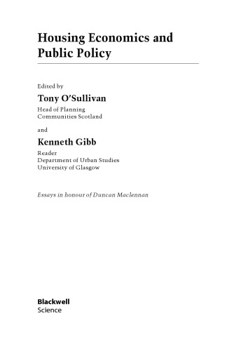 Housing Economics and Public Policy: Essays in Honour of Duncan Maclennan