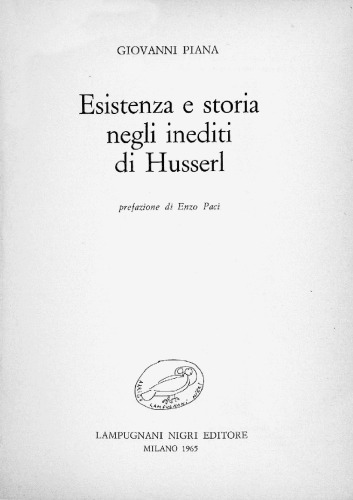 Esistenza e storia negli inediti di Husserl  