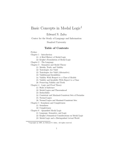 Basic Concepts In Modal Logic  