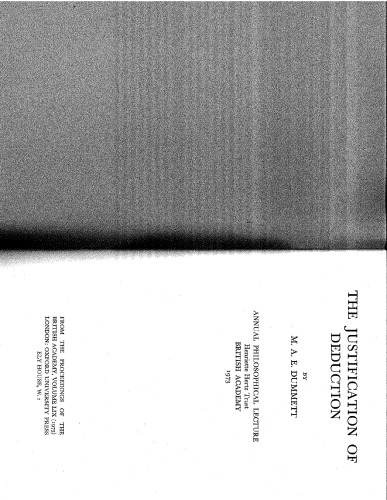 The justification of deduction (Henriette Hertz Trust annual philosophical lecture ; 1973)