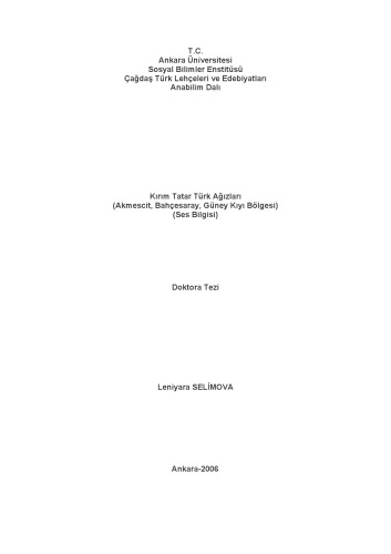 Kirim Tatar Türk Ağızları: Akmesci-Baxcasaray-Güney Qıyı Bölgesi