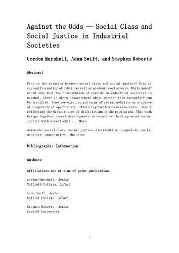 Against the Odds?: Social Class and Social Justice in Industrial Societies  