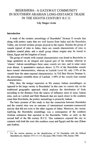 Beersheba - A Gateway Community in Southern Arabian Long-Distance Trade in the Eighth Century B.C.E. volume 26