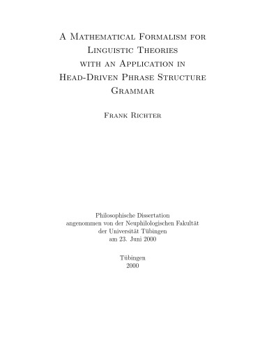A Mathematical Formalism for Linguistic Theories with an Application in Head-Driven Phrase Structure Grammar  