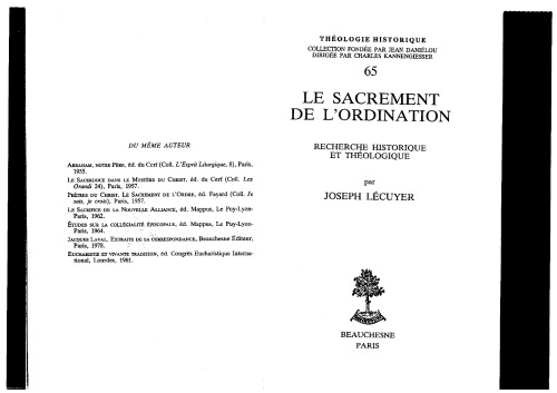 Le sacrement de l'ordination : Recherche historique et théologique (Théologie historique)
