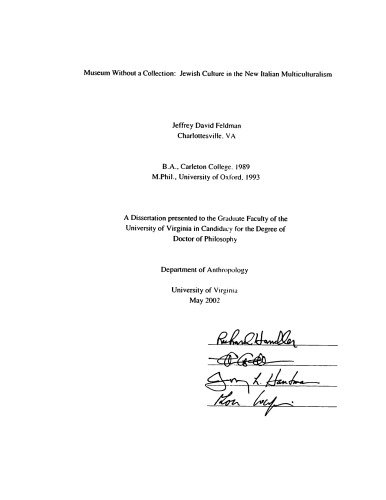 Museum Without a Collection: Jewish Culture in the New Italian Multiculturalism (Phd Thesis)