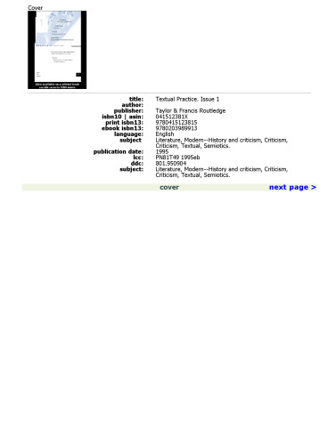 [Journal] Textual Practice. Vol. 9. Issue 1